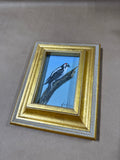 Downy Woodpecker Painting In Gold Frame - Signed