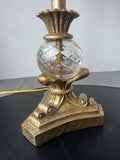 Ornate Glass & Gold Resin Buffet Lamp with Bead Fringed Shade (WORKS)