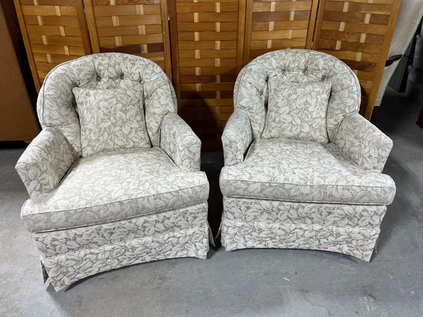 Pair of Upholstered Chairs, Tan/Taupe/Leaf Fabric