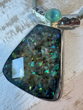 Mixit Vintage Abalone Silver Tone Necklace & Earrings Set with Mint Green Accent Stones