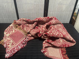 Red & Cream Blanket with Tasseled Edges