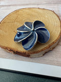 Blue Enamel Pinwheel Floral Silver Tone Brooch