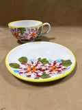 (D) Floral Hand Painted Soup Cup And Plate — Made In Italy