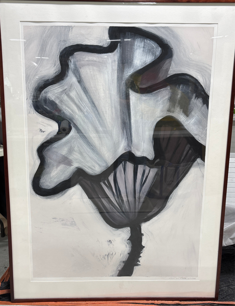 Extra Large Black, White & Gray Flower; Signed (Over 5’ Tall)