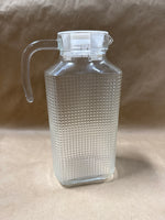 Rectangular Textured Glass Juice Pitcher With White Plastic Lid