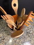 Vintage Crock with Wooden Utensils (see description)