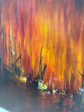 Oil Painting of Ships Under Fire-Sky by Graham Hedges; Signed  AS IS