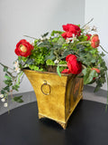 Faux Ranunculus Arrangement in Metal Planter