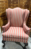 Henredon Stripe Wingback Chair With Arm Covers