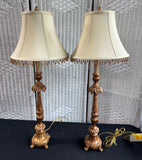 Pair of Berman Distressed Baroque Style Buffet Lamps (WORKS)