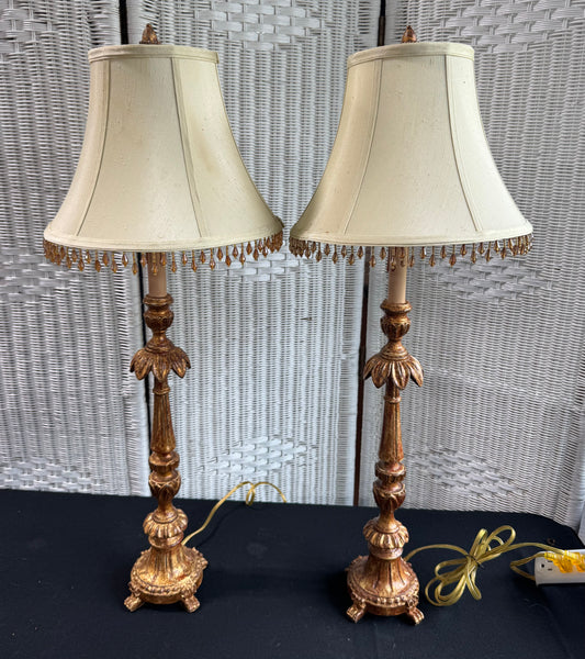 Pair of Berman Distressed Baroque Style Buffet Lamps (WORKS)