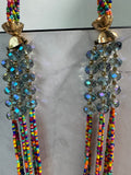 Long Multi-Colored Beaded Necklace with Faceted Ice Blue Accents