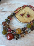 Layered Beaded Necklace & Earrings Set