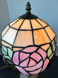 Small Tiffany Style Stained Glass Pink Rose Lamp (WORKS)