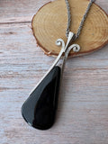 Avon Vintage Modernist Silver Tone Black Lucite Pendant Necklace