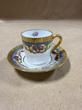 (C) Legle Limoges Teacup With Saucer — Blue Trim With Roses