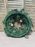 Rustic Woodland Wreath – With Cream Flowers, Pinecones & Greenery