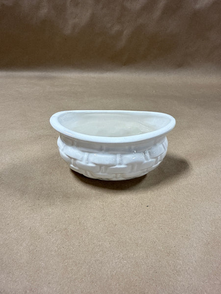 Small White Woven Basket Style Sugar Dish