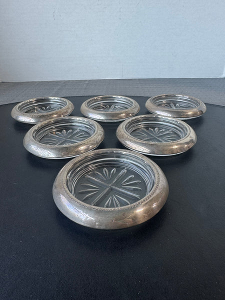 6-Piece F.B. Rogers Sterling Silver & Pressed Glass Coasters