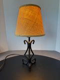 Black Metal Scroll Accent Lamp with Burlap Shade (WORKS)