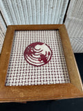 (B) Needlepoint Accented Glass Top Wooden Table or Plant Stand AS IS (READ DESCRIPTION CAREFULLY)