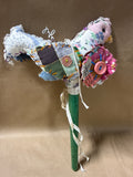 Primitive Folk Art Patchwork Bird on Wooden Stake