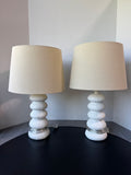 Pair of White Stacked Sea Urchin Table Lamps (WORKS)