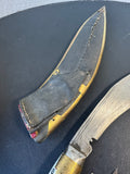 Nepal Vintage Khukri Knife with 2 Mini Knives and Leather & Gold Plate Sheath