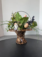 Easter Eggs & Faux Florals in Grapevine Hat Basket