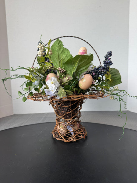 Easter Eggs & Faux Florals in Grapevine Hat Basket