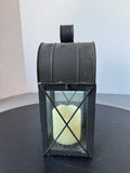 Black Metal & Glass Lantern with Flameless Candle (WORKS)