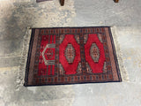 Small Hand Knotted Rug, CC, 43"x26", navy/red