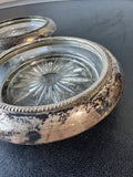 Pair of Frank M. Whiting Pressed Glass & Sterling Silver Coasters