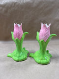 Pair Of Pink And Green Tulip Vases