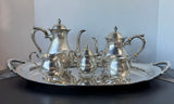 Fisher 5-Piece Sterling Silver Tea Set with Silver Plate Serving Tray