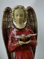 (B) Majolica Style Glazed Pottery Angel with Dove Figurine