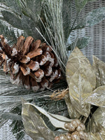 Frosted Glittery Faux Fir & Pinecone Wreath with Ornaments