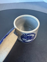 Blue & Gray Signed Pottery Butter Keeper & Warmer
