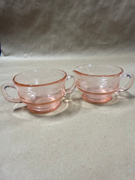 Pink Depression Glass Creamer And Sugar
