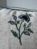 Pair of Embroidered Blue Floral Duck Feather Throw Pillows
