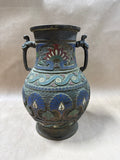 Japanese Meiji Bronze Champlevé Enamel Vase With Handles