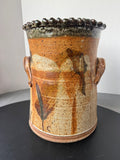Signed Handmade Twin-Handled Glazed Stoneware Vase or Planter
