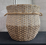 XL Water Hyacinth & Two Tone Woven Storage Basket with Handles