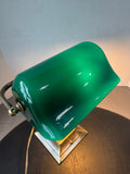 Brass Vintage Banker’s Lamp with Teal Glass Shade (WORKS)