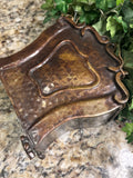 Vintage Hammered Brass Footed Container with Faux Ivy