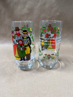 1984 Pair Of Christmas Carolers Drinking Glasses