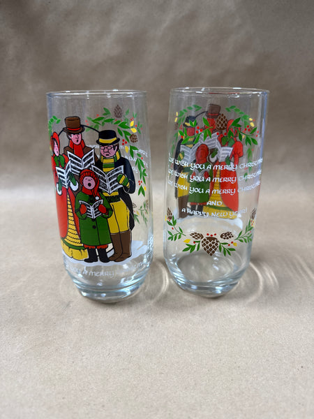 1984 Pair Of Christmas Carolers Drinking Glasses