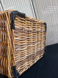 Solid Large Primitive Style Woven Rectangular Basket with Handles