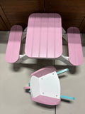 Children’s Doll Size Wooden Picnic Table and Wheelbarrow