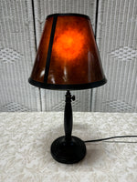 Oiled Bronze Tone Metal Lamp with Amber Colored Shade (WORKS)